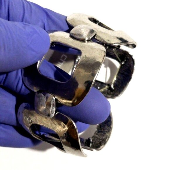 CHICO'S Silver-Tone Geometric Stretch Bracelet, Modern Women's Statement Jewelry - Picture 4 of 11
